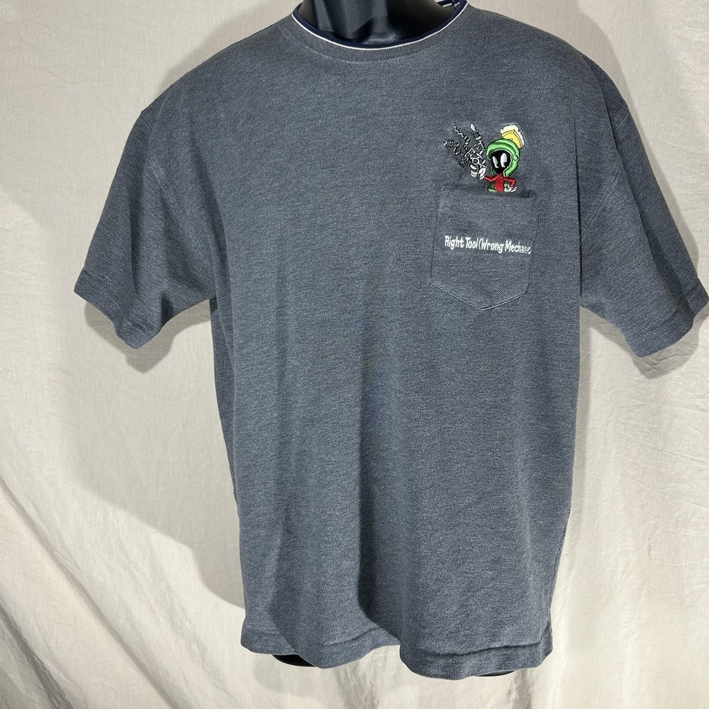 Vintage 2000 Marvin the Martian Pocket T-Shirt Warner Bros Studio Large Gray